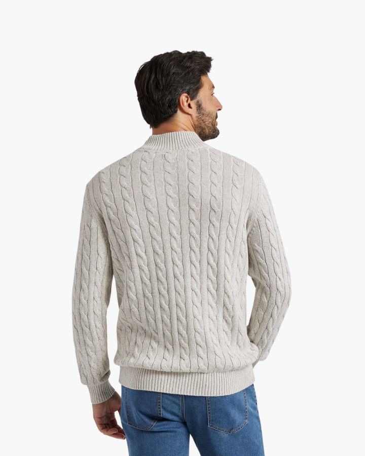 Pull homme en maille torsadée en coton, à col montant et fermeture éclair, pour l’automne