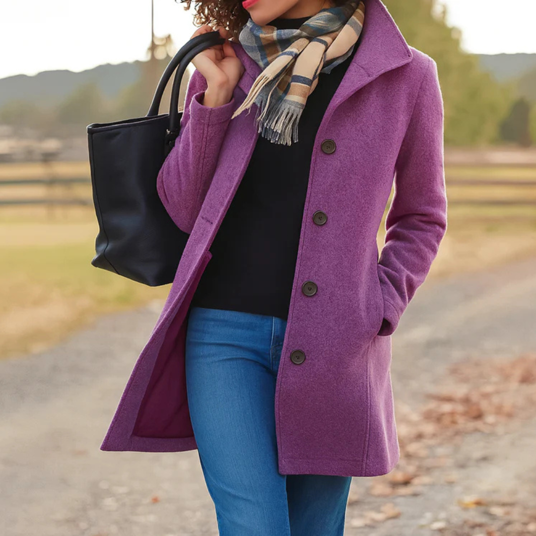 Elegant women's wool-blend coat for autumn, classic fit, for cold days