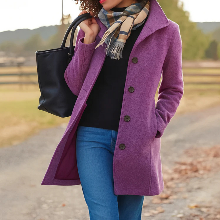 Elegant women's wool-blend coat for autumn, classic fit, for cold days