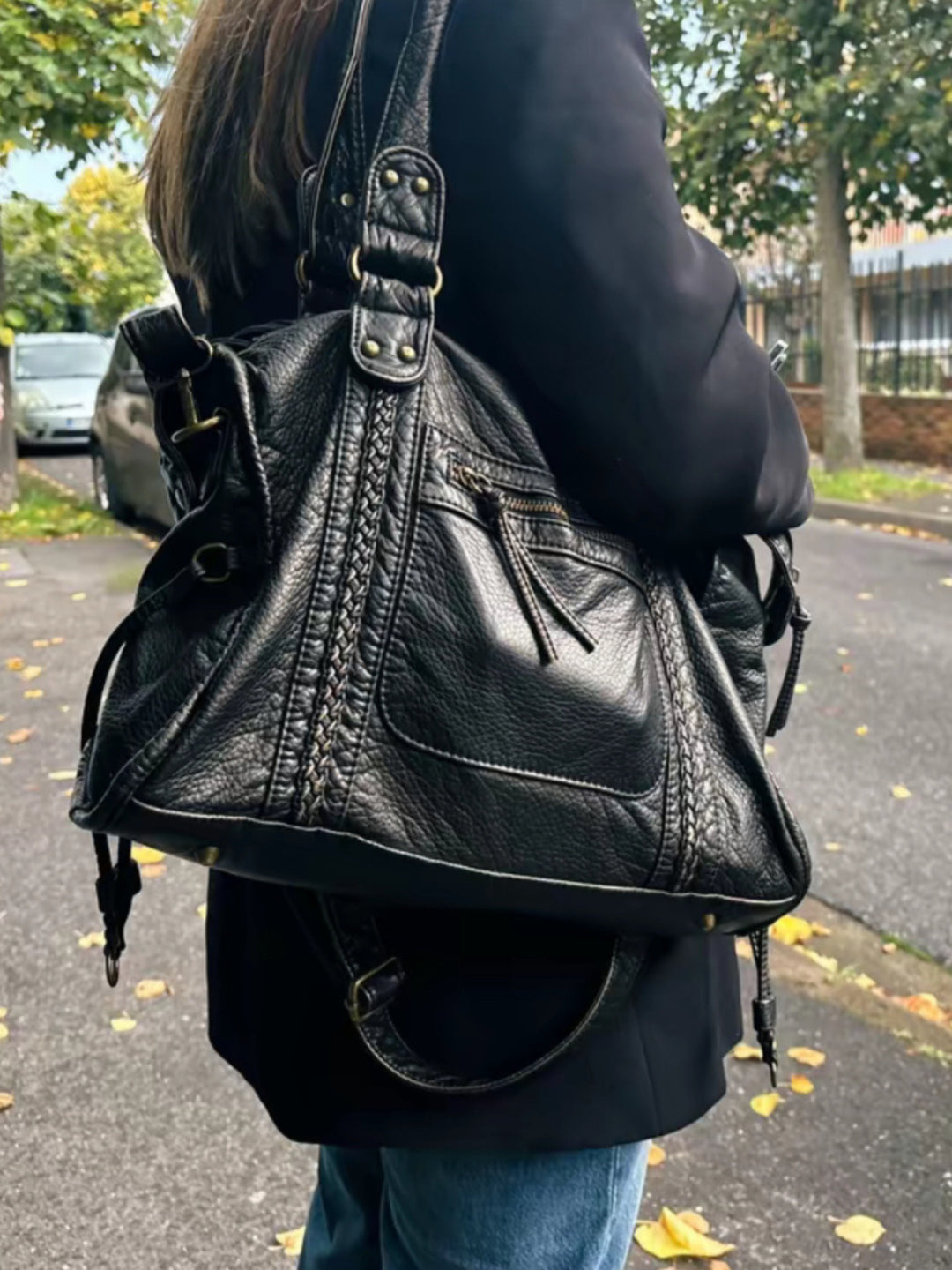 Women's leather bag for work and laptop, autumn urban style