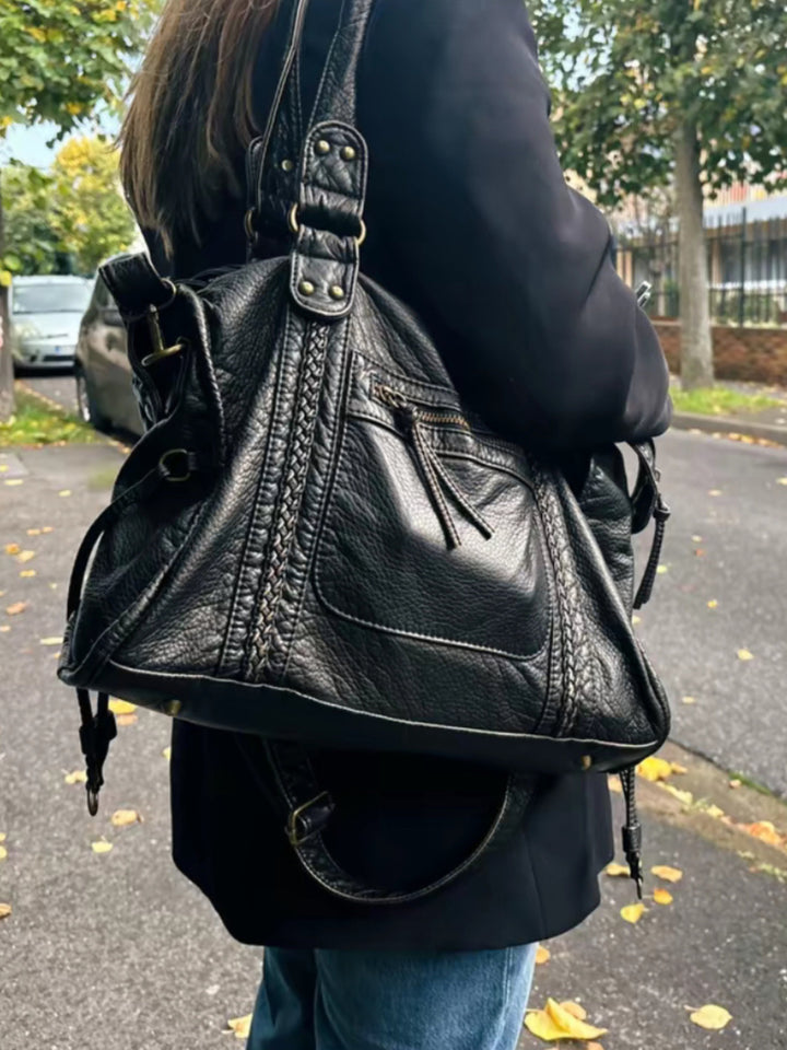 Women's leather bag for work and laptop, autumn urban style