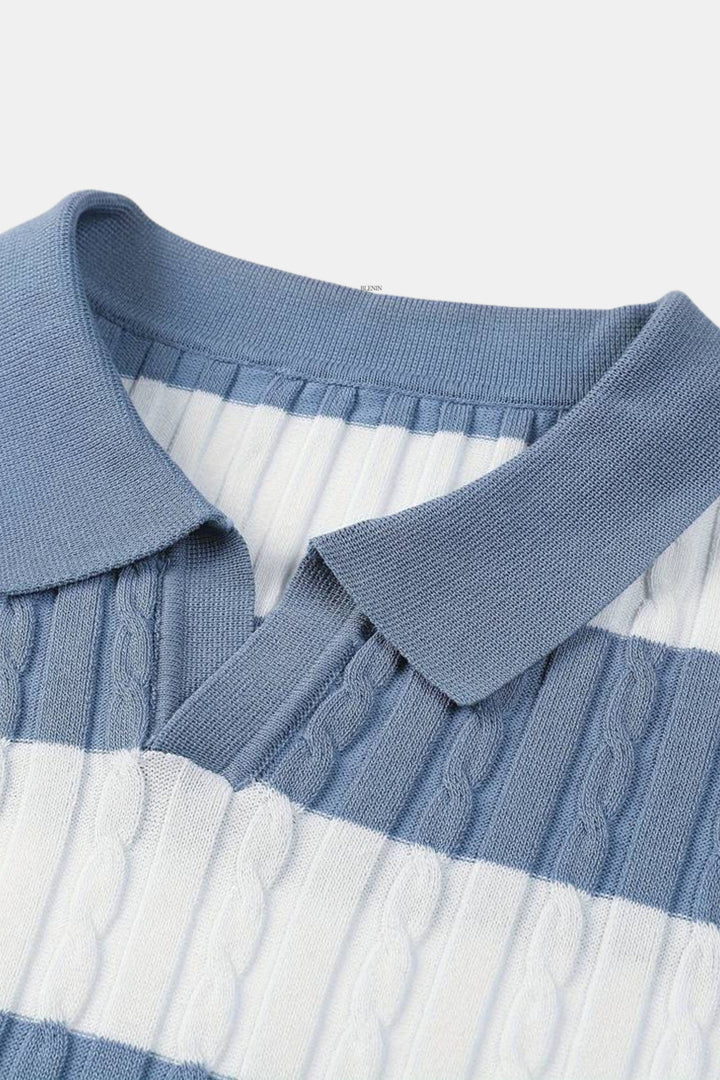 Elegant Short-Sleeve Polo Shirt for Men with Bold Stripes - Perfect for a Sporty and Chic Look
