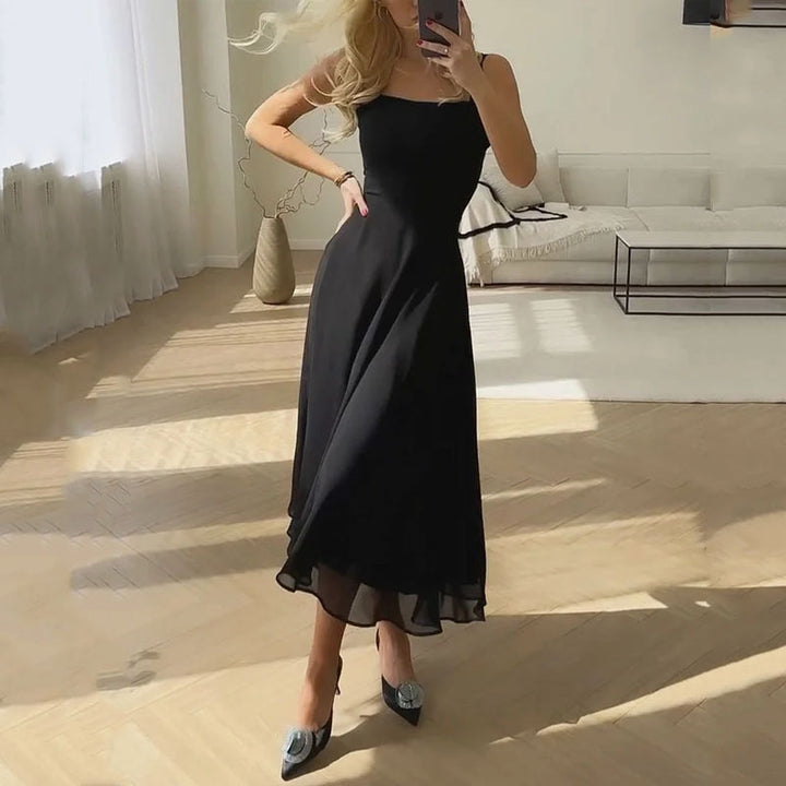 Bayla | Élégante robe de chambre midi sans manches pour femmes - jupe évasée fluide - look d'été chic