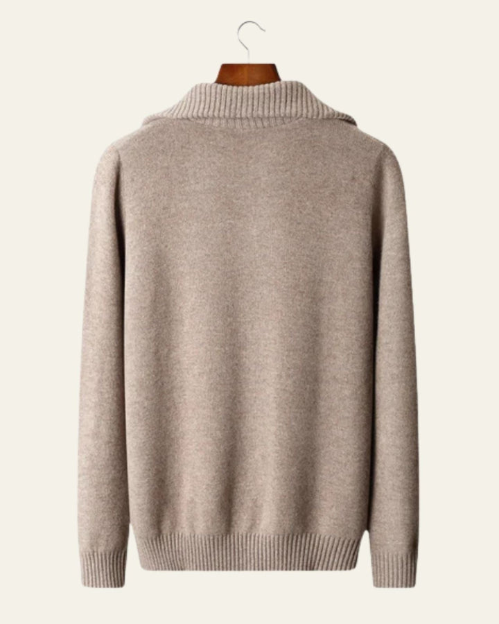 Pull homme en laine mérinos à col zippé, maille torsadée, pour l’automne