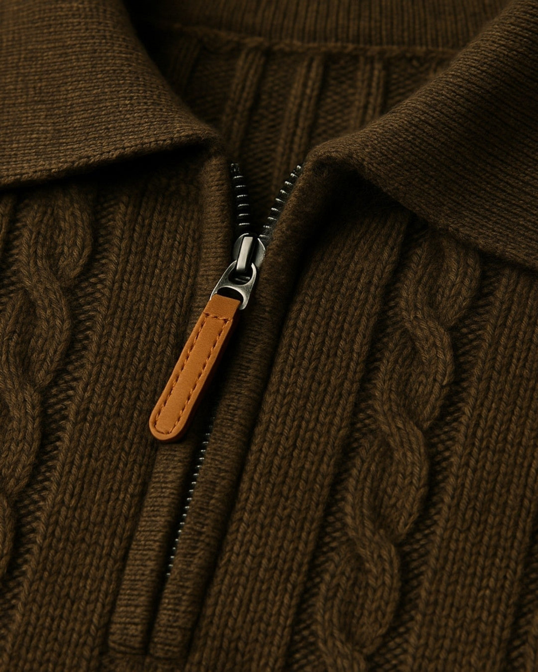 Men's cotton long-sleeve polo sweater with a zip closure for autumn