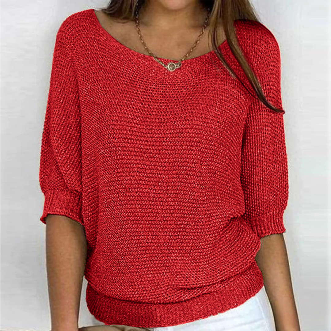 Women's autumn knit sweater with 3/4 sleeves, loose fit