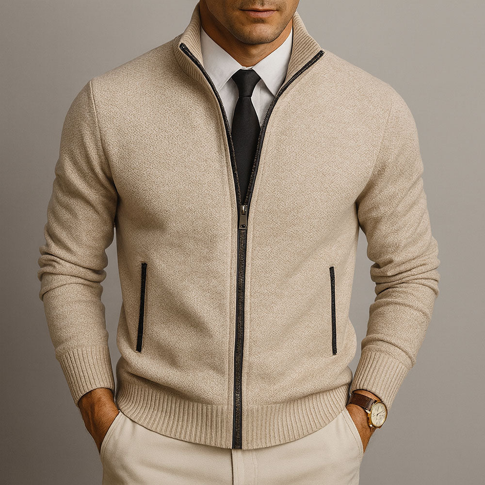 Gilet en laine pour homme avec fermeture éclair et col montant, élégant pour l’automne