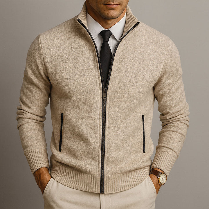 Gilet en laine pour homme avec fermeture éclair et col montant, élégant pour l’automne