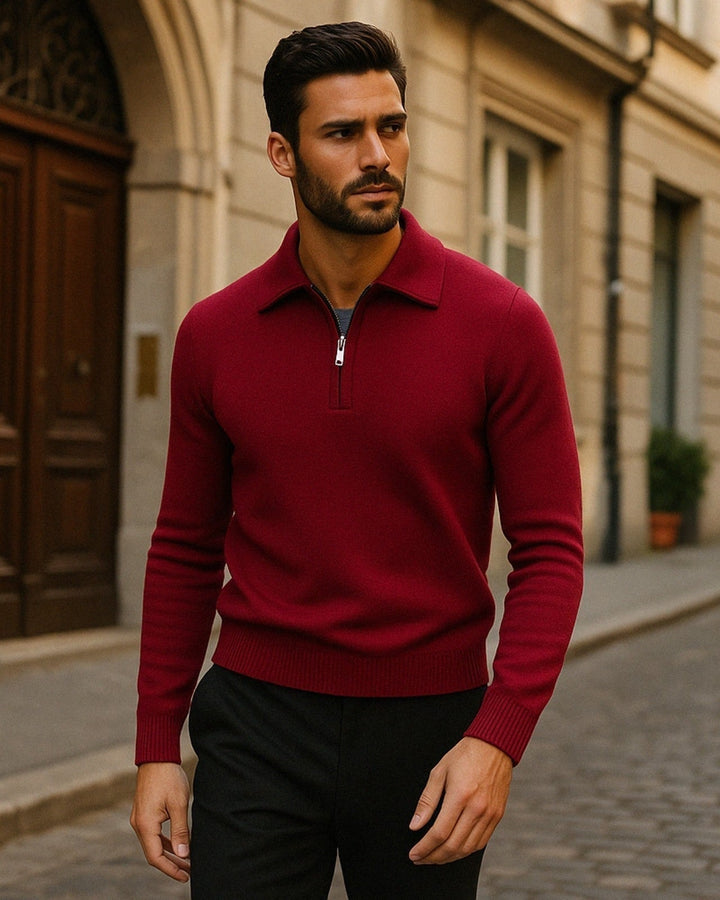 Pull homme en cachemire à fermeture éclair pour l’automne et les journées fraîches, style smart casual