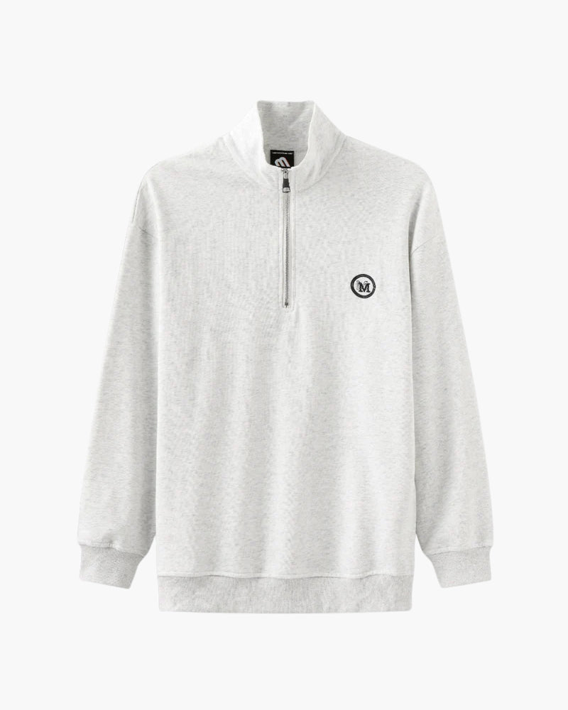 Men's zip-up cotton sweatshirt with a stand collar, in a casual autumn style
