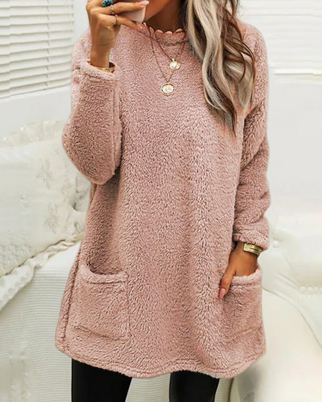 Pull long femme en laine mélangée à manches longues pour l’automne et l’hiver