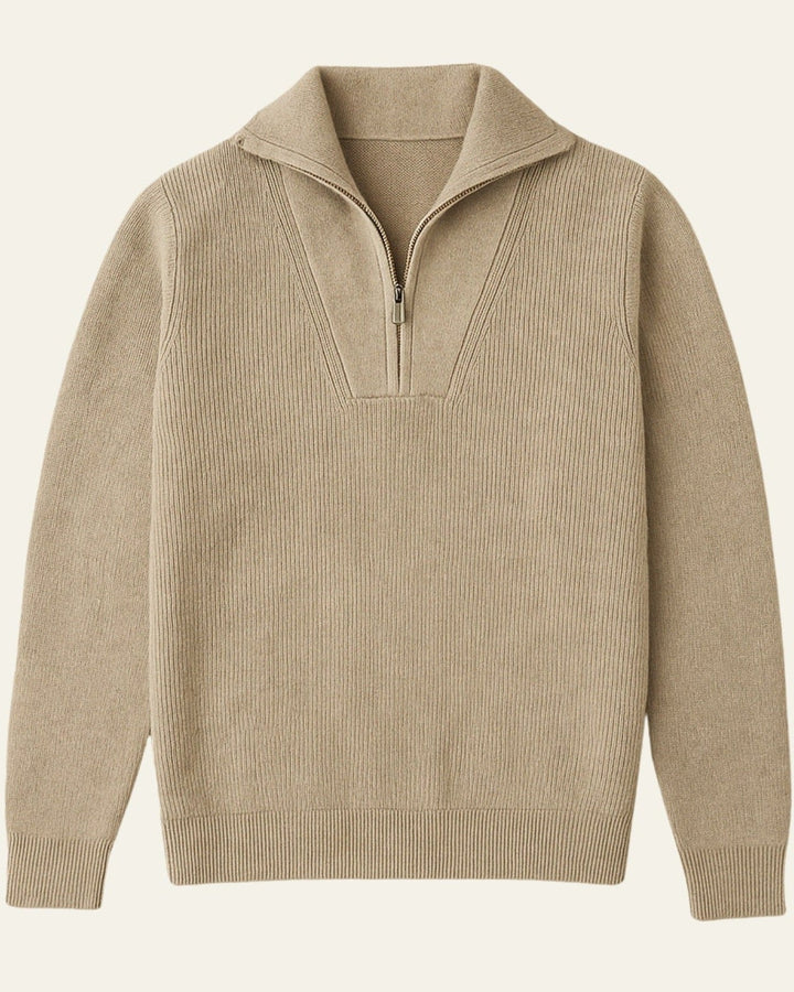 Men’s ribbed cashmere sweater with a zip-up collar for autumn