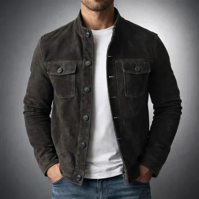 Veste militaire décontractée en cuir suédé pour homme, idéale pour l’automne