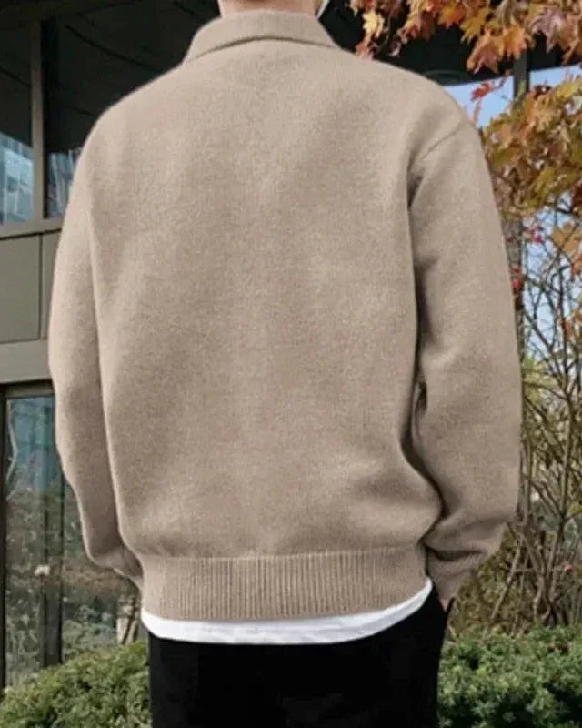 Men's wool sweater with a zip fastening under the collar, relaxed fit for fall
