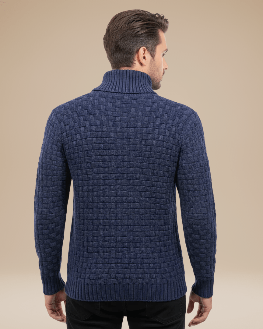 Men’s wool sweater with a shawl collar, basket weave, autumn style