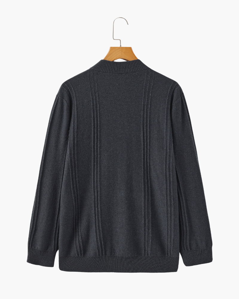 Men’s ribbed cashmere sweater with a stand-up collar and zipper, for autumn