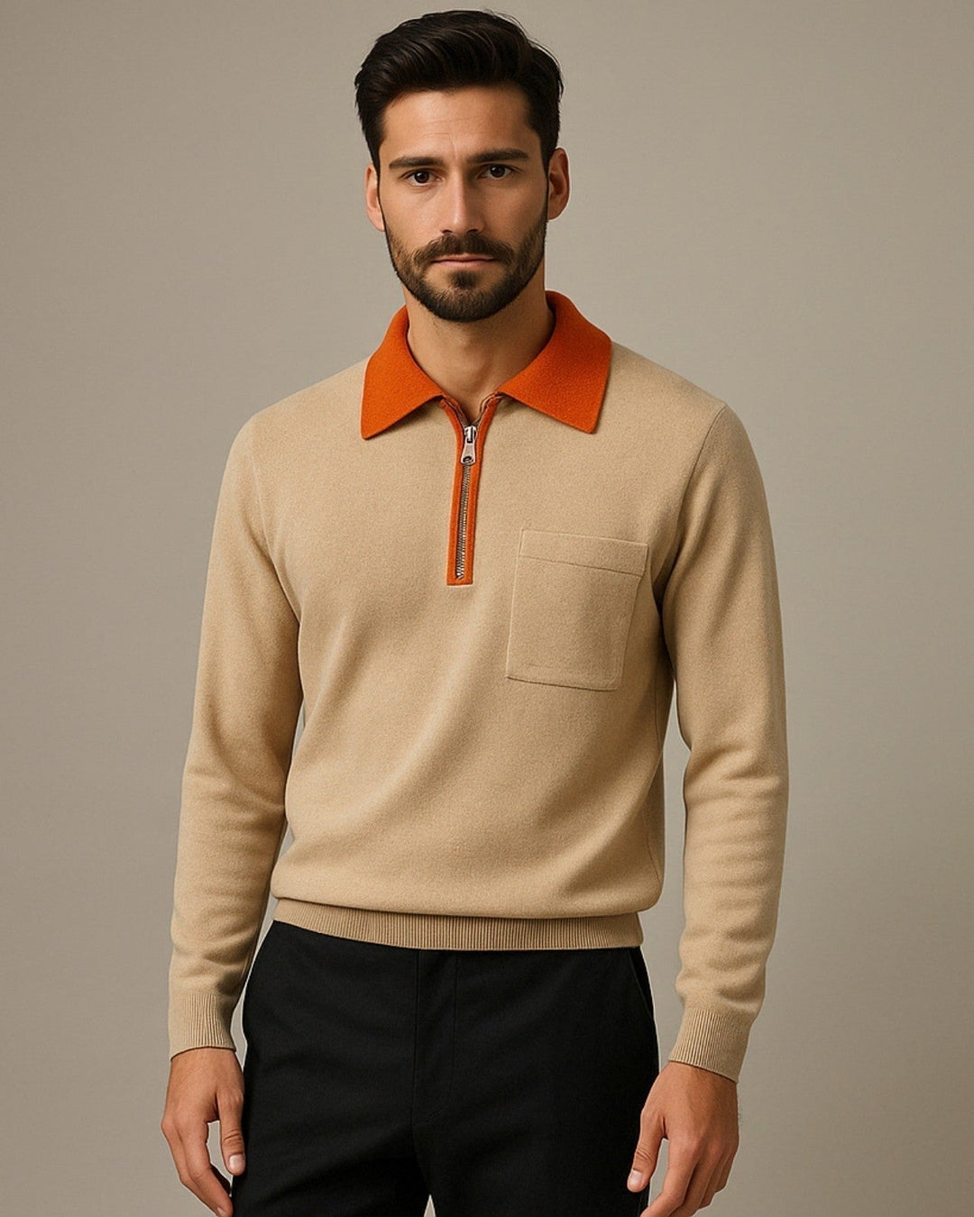 Pull en cachemire pour homme à col zippé, élégant pour l’automne