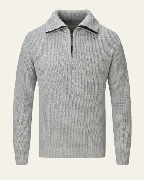 Pull en laine pour homme à col zippé, en maille texturée, idéal pour l’automne