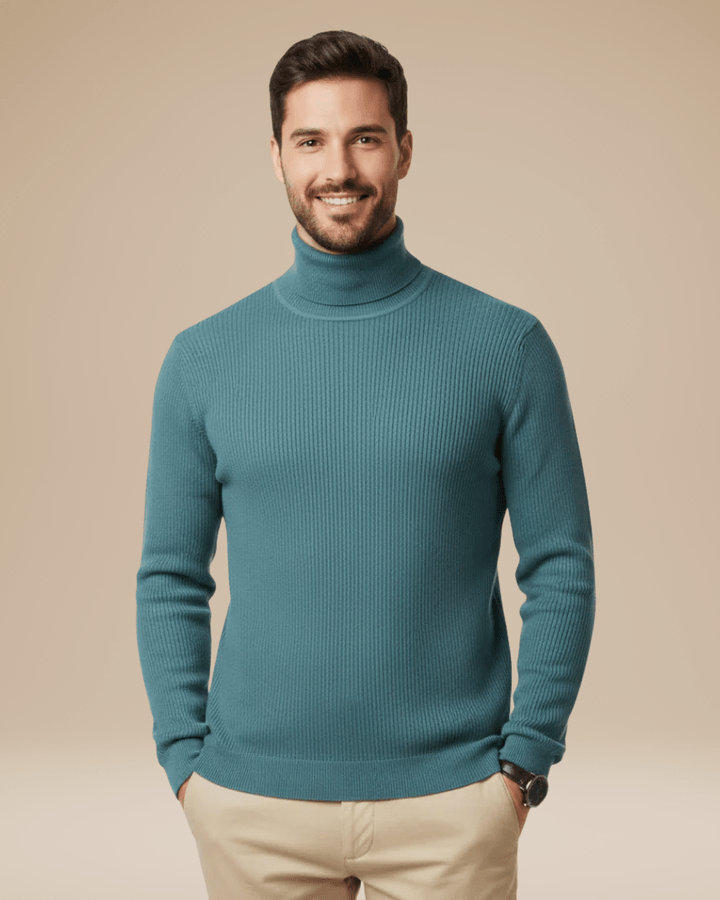 Men's fitted ribbed cotton turtleneck sweater for autumn