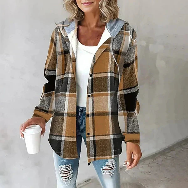 Veste chemise femme en flanelle et coton à capuche pour l’été et la mi-saison