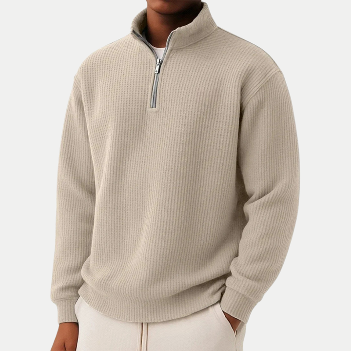 Men's autumn casual ribbed wool sweater with a zip-up collar