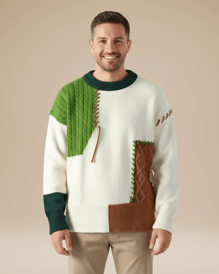 Men’s cable-knit wool crew-neck sweater, ideal for autumn