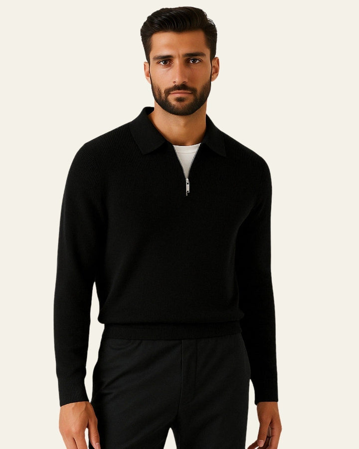 Men's cotton knit sweater with zipper | Warm autumn style