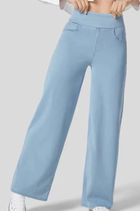 Jean femme extensible taille haute à jambes larges, pantalon décontracté en denim pour l’automne