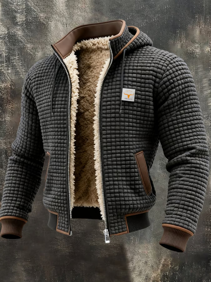 Men's hooded quilted jacket, warm for winter, with synthetic padding