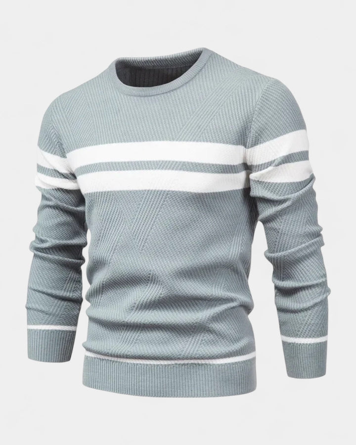 Pull homme en coton rayé à col rond, coupe slim, pour l’automne
