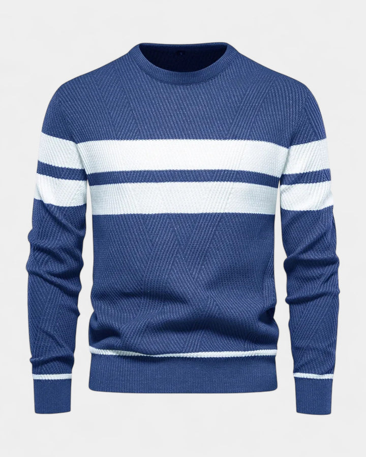 Pull homme en coton rayé à col rond, coupe slim, pour l’automne