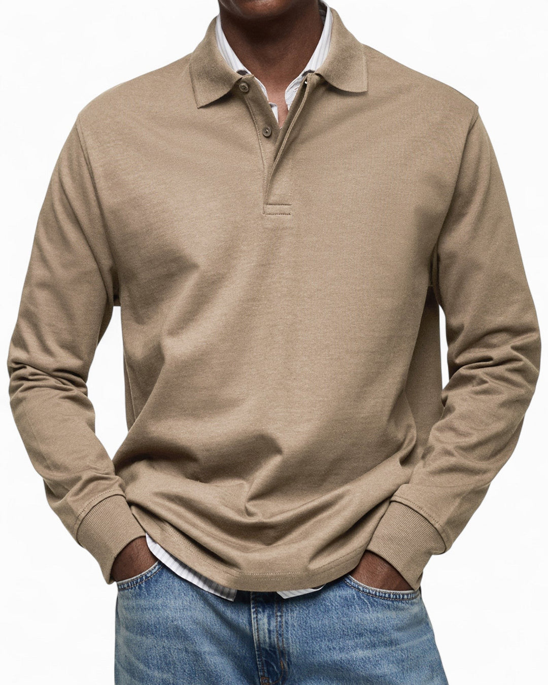 Polo homme à manches longues en coton tricoté pour l’automne