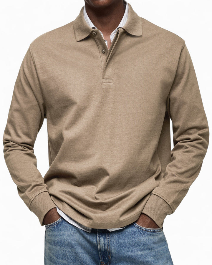 Polo homme à manches longues en coton tricoté pour l’automne