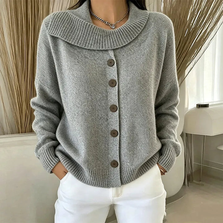 Gilet femme en maille à grand col et boutons, cardigan chaud et élégant pour l'automne