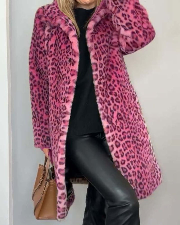 Women's long leopard-print coat with wool, autumn cape