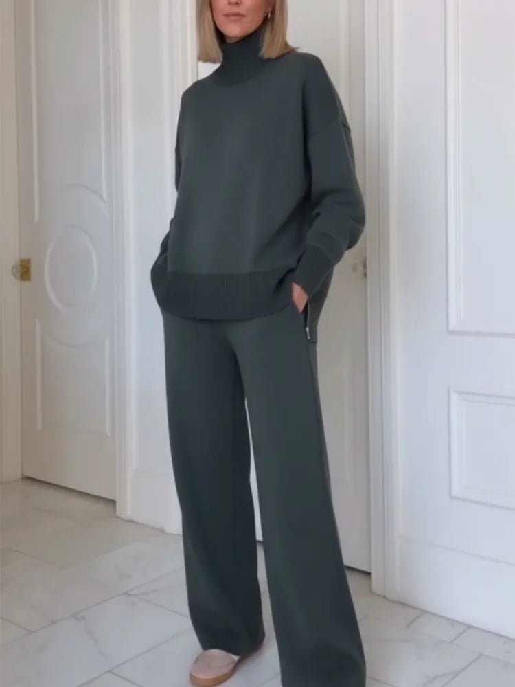 Women's cotton tracksuit set, straight-leg pants, autumn collection