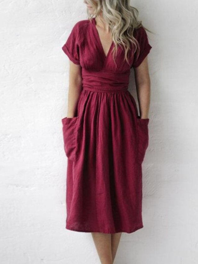 Marita | Elegant cotton midi dressing gown with V-neckline and sleeveless design - Comfortable and stylish
