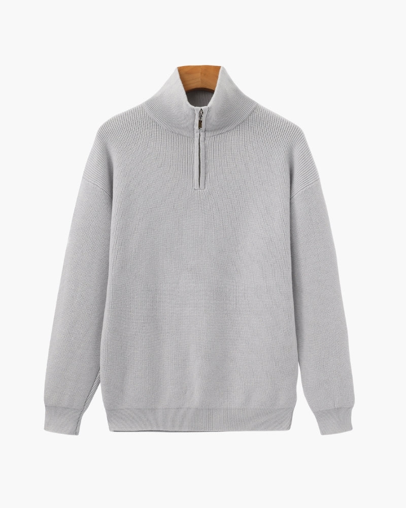 Pull en laine pour homme à col zippé, côtelé, style smart casual, automne
