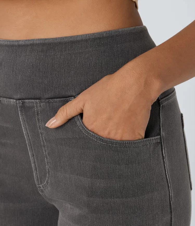 Jean femme extensible taille haute à jambes larges, pantalon décontracté en denim pour l’automne