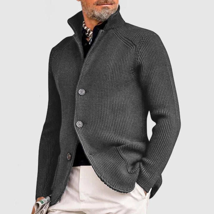 Men's zip-up knit jacket with a stand-up collar, in autumn knit