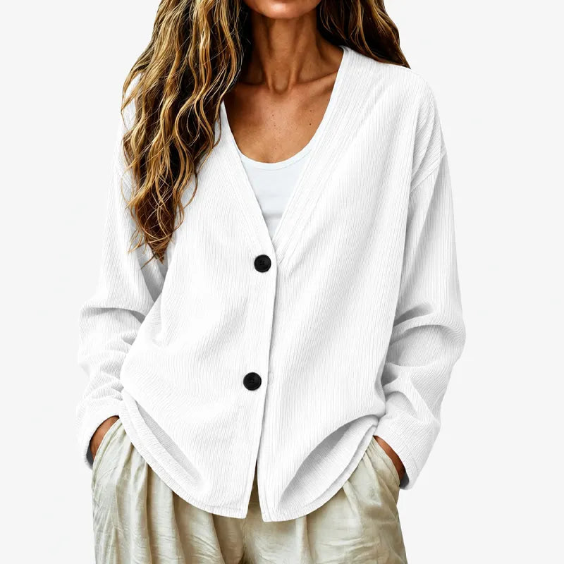 Women's V-neck knitted button-up cardigan for autumn