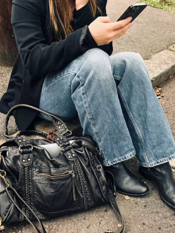 Women's leather bag for work and laptop, autumn urban style