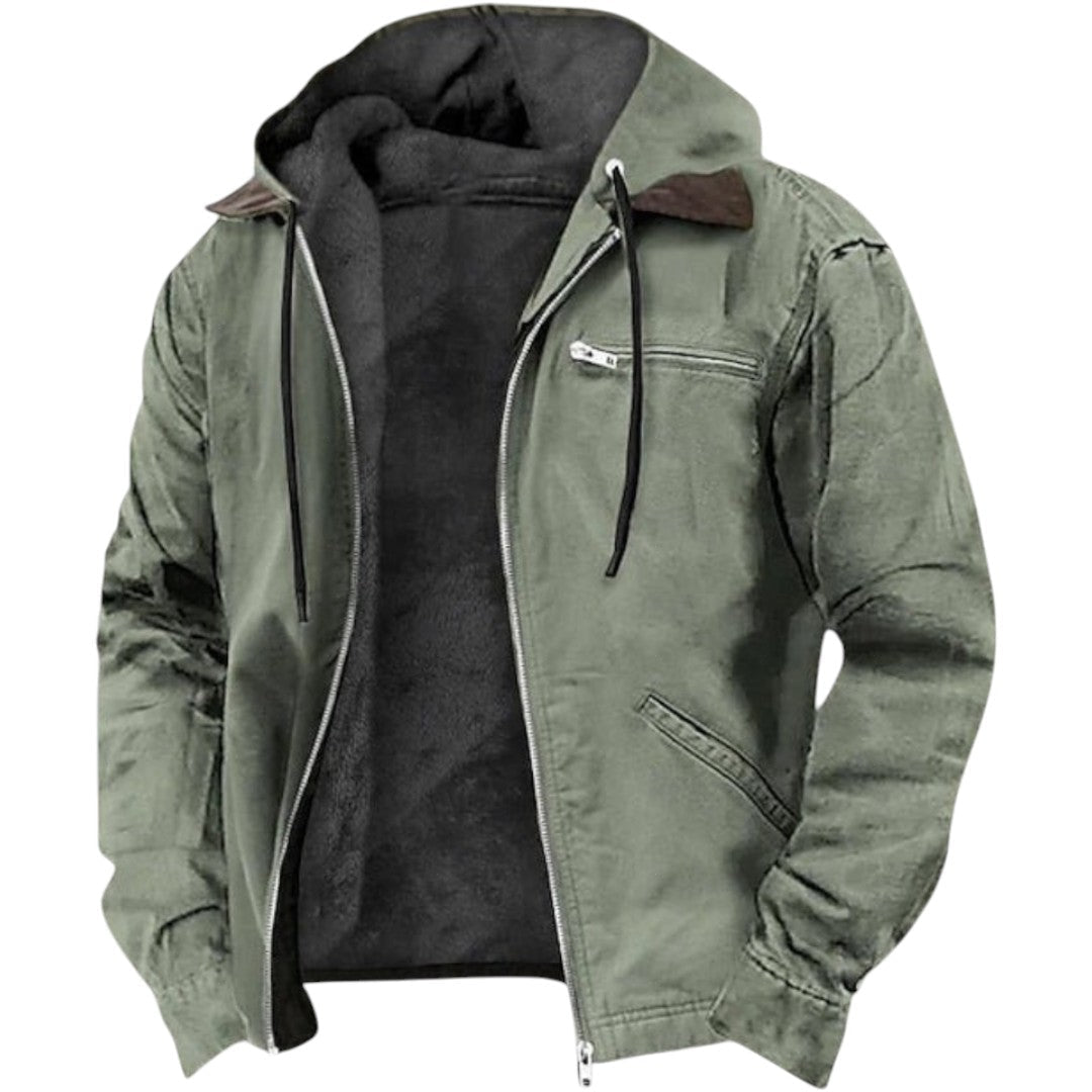 Veste à capuche homme doublée polaire, veste en coton décontractée pour l'automne-hiver