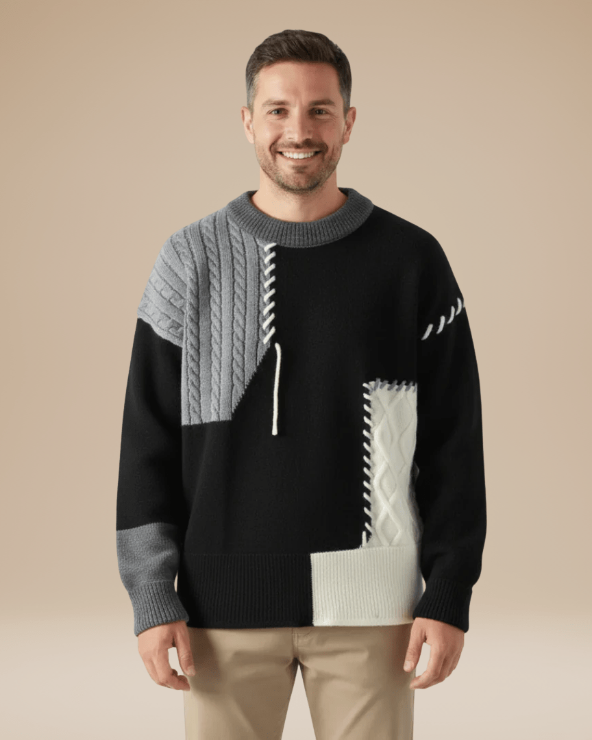 Men’s cable-knit wool crew-neck sweater, ideal for autumn