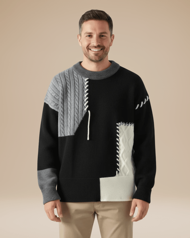 Men’s cable-knit wool crew-neck sweater, ideal for autumn