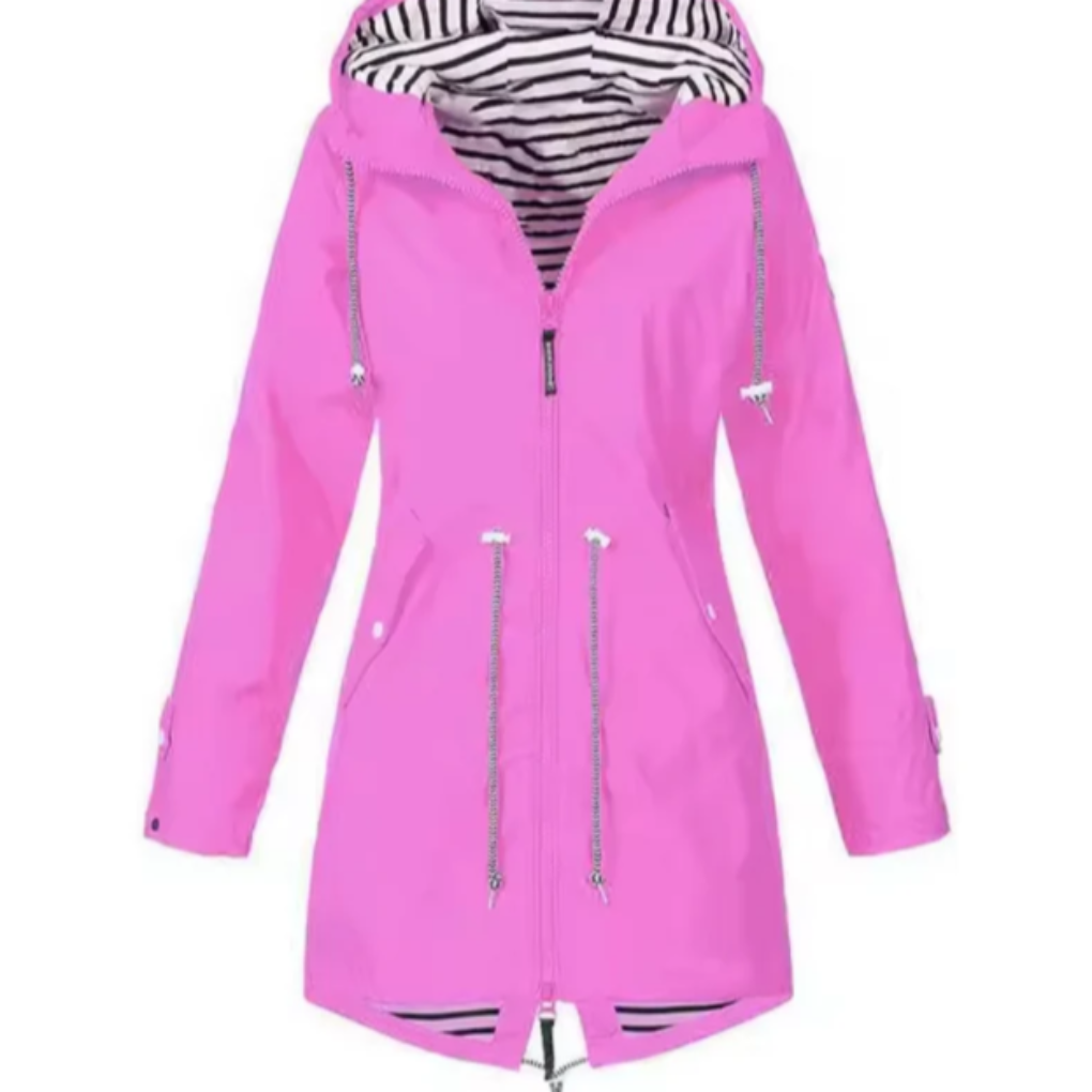 Waterproof women's polyester jacket with hood for autumn, windproof