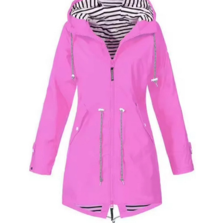 Waterproof women's polyester jacket with hood for autumn, windproof