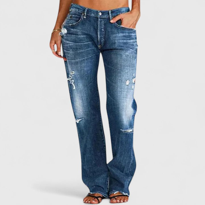 Jean bootcut femme en coton avec effets usés, collection automne