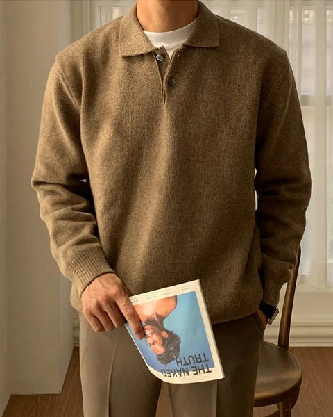Pull polo homme en coton, maille douce, pour l’automne, avec bouton