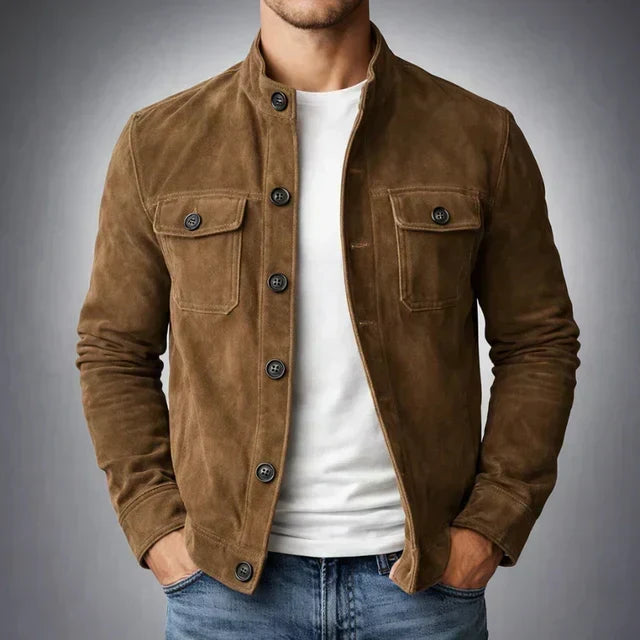 Veste militaire décontractée en cuir suédé pour homme, idéale pour l’automne